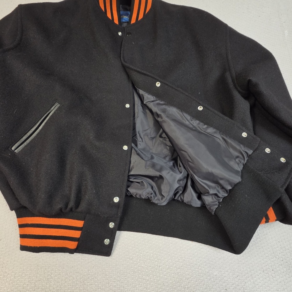 Vintage Gem Sportswear Wool Varsity Jacket Mens XL Black Orange Made in USA - Picture 2 of 7